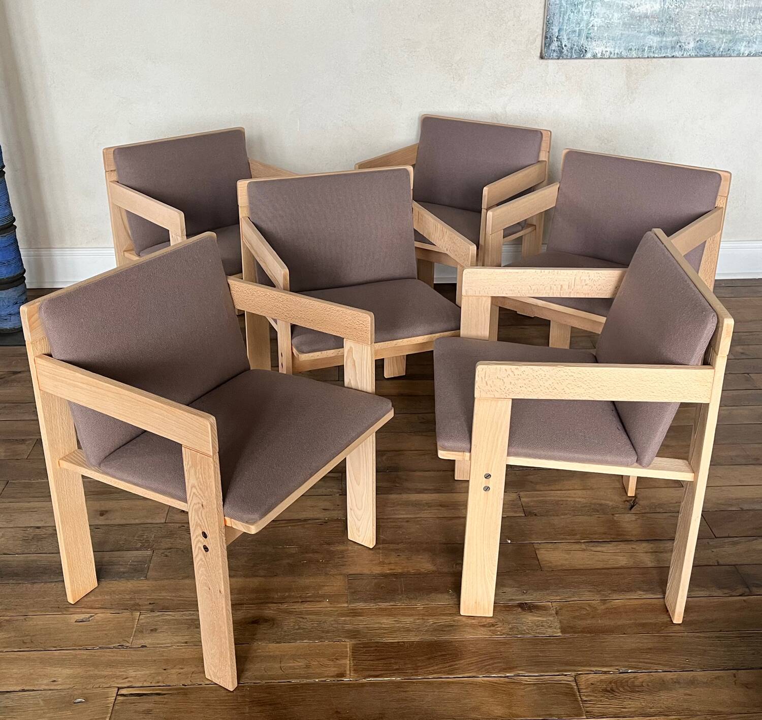 Set of 6 Fratelli Reguitti natural wood armchairs