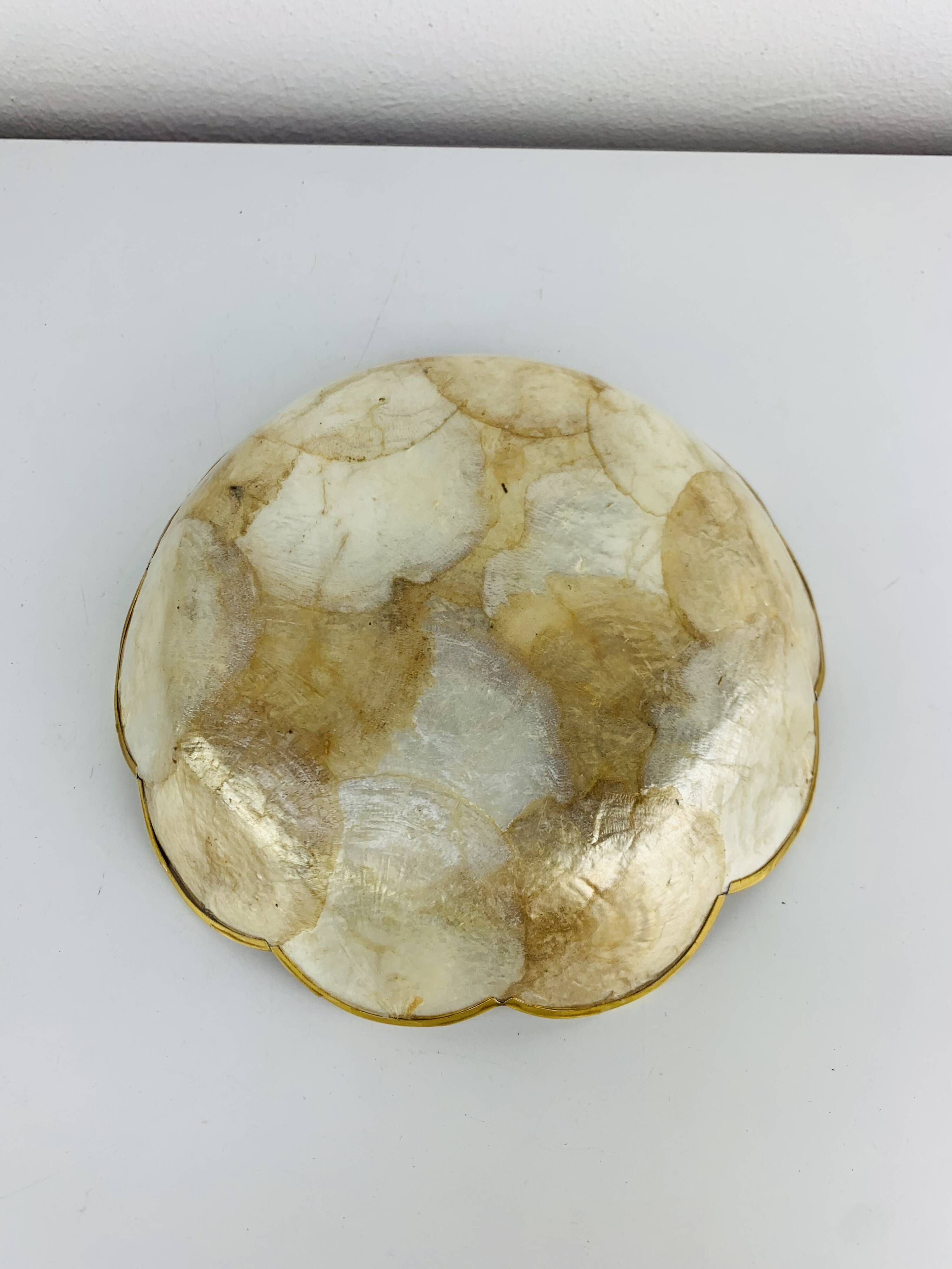 Shell and brass flower catchall, vintage.
