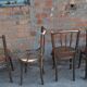 Set of 4 Thonet chairs in brown wood, 1930s bistro design, Art Nouveau curved backrest.