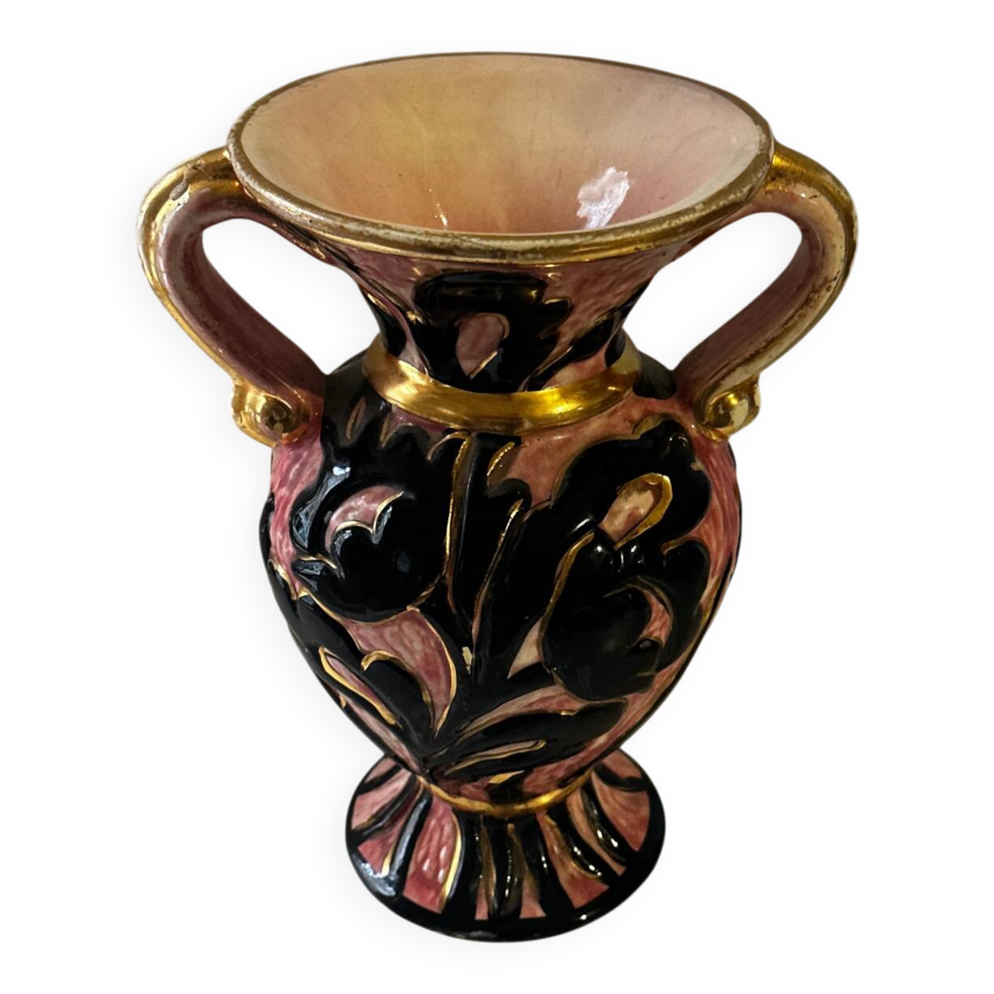 Vase Amphore Vintage Vallauris décor Floral en relief