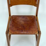 Set of 6 Maison Regain Chairs - Solid Elm and Fawn Leather - Circa 70