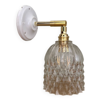 Vintage tulip wall lamp in diamond-tipped molded glass