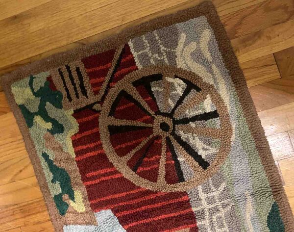 Old American Carpet Hooked handmade 58cm x 90cm 1930s