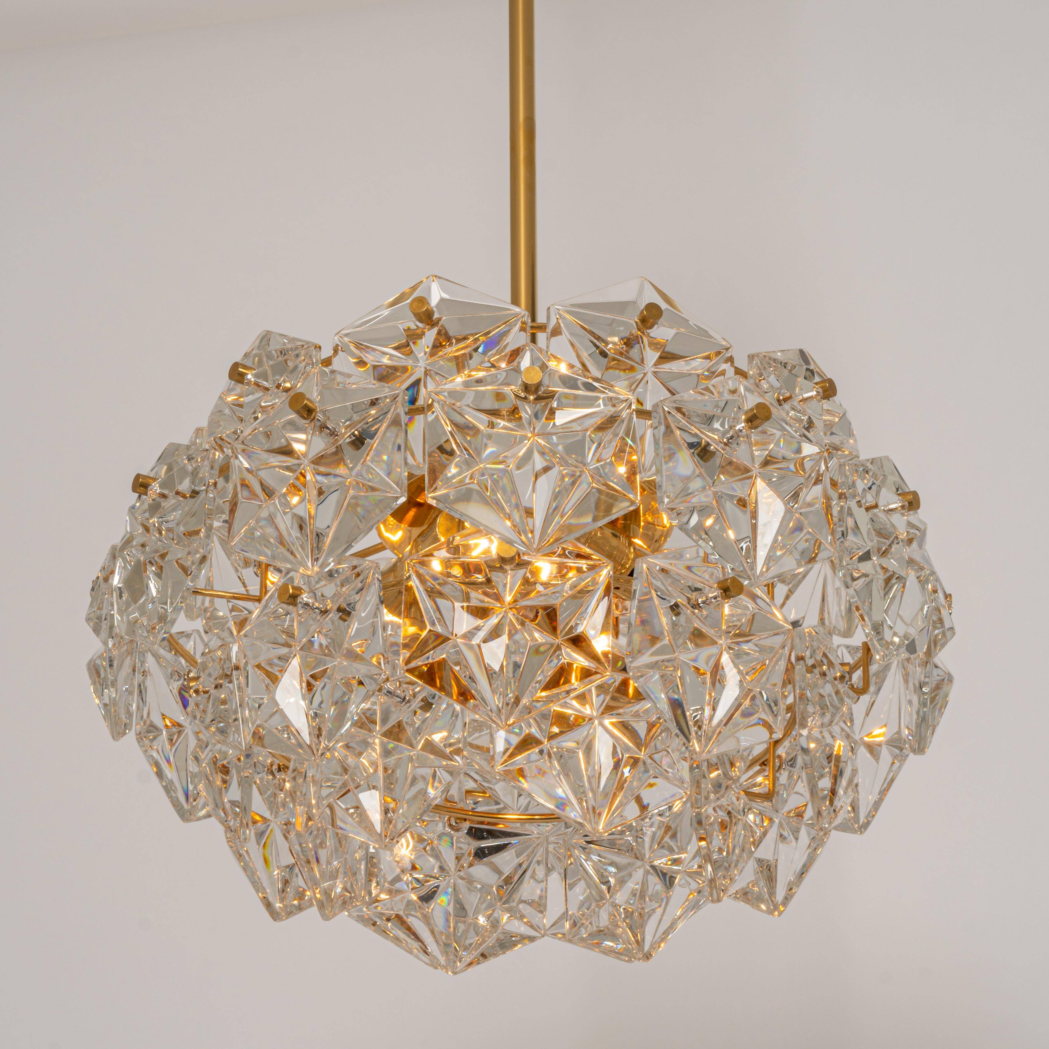 Chandelier, Brass and Crystal Glass by Kinkeldey, Germany, 1970s