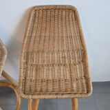 Pair of vintage rattan & bamboo stools 1950