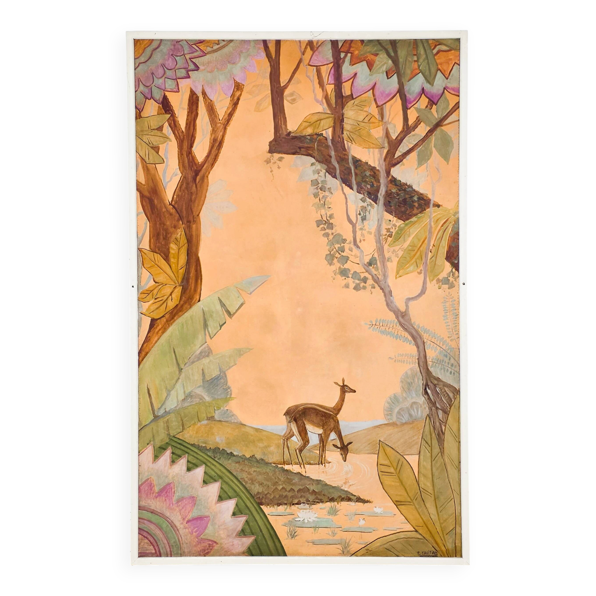 Art Deco panel painting signed P. Tavitian from the 1930s.