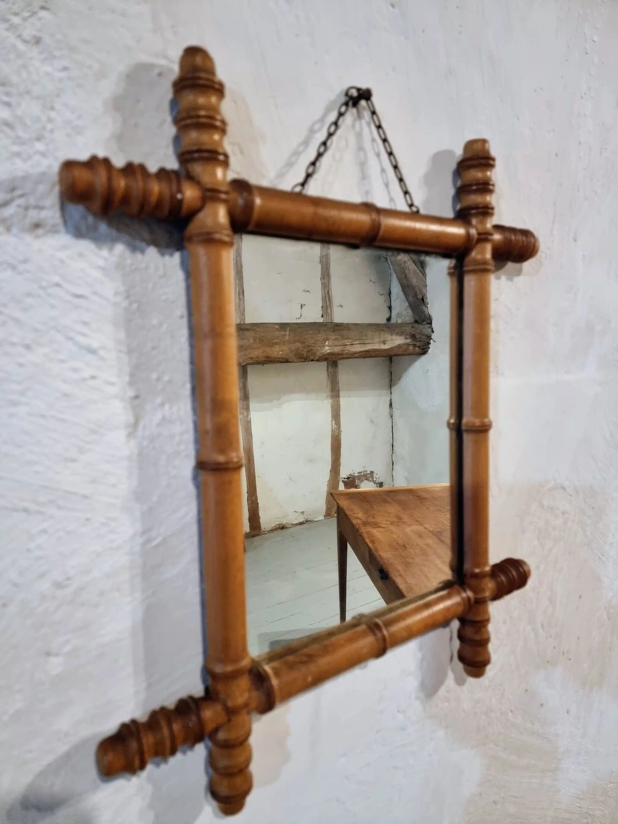 Antique French wall mirror in faux bamboo style – early 20th century