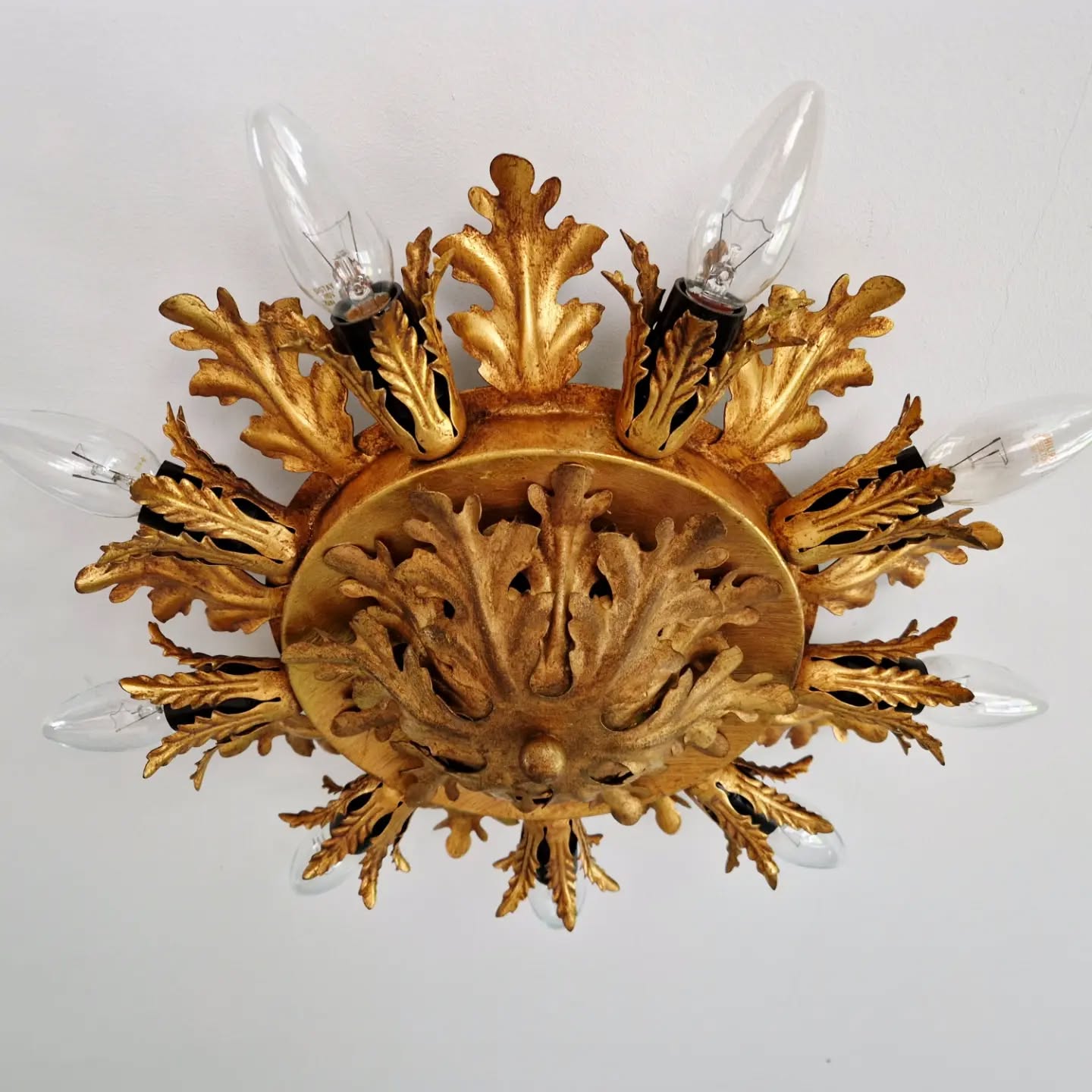 Floral ceiling light in gilded metal, Banci Firenze, Italy, 1970.