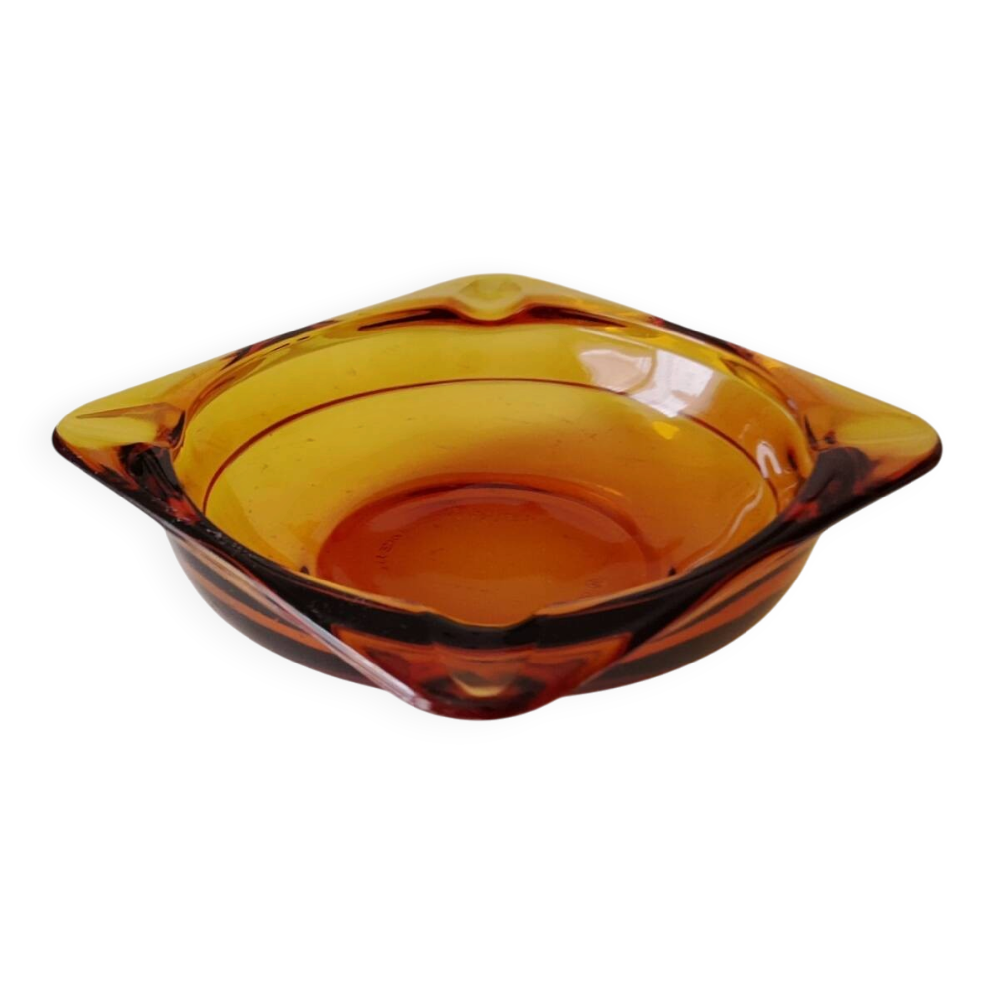 Vintage amber Duralex ashtray from the 1970s.