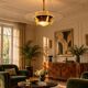 Art Deco pendant light in amber glass and etched glass – Ø 55 cm