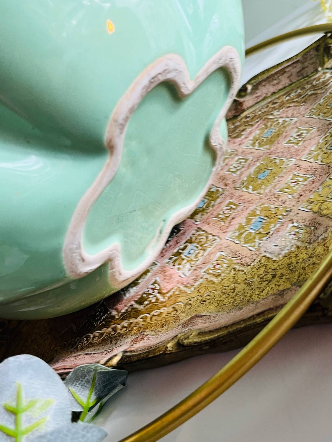 Vintage turquoise flower shaped vase.