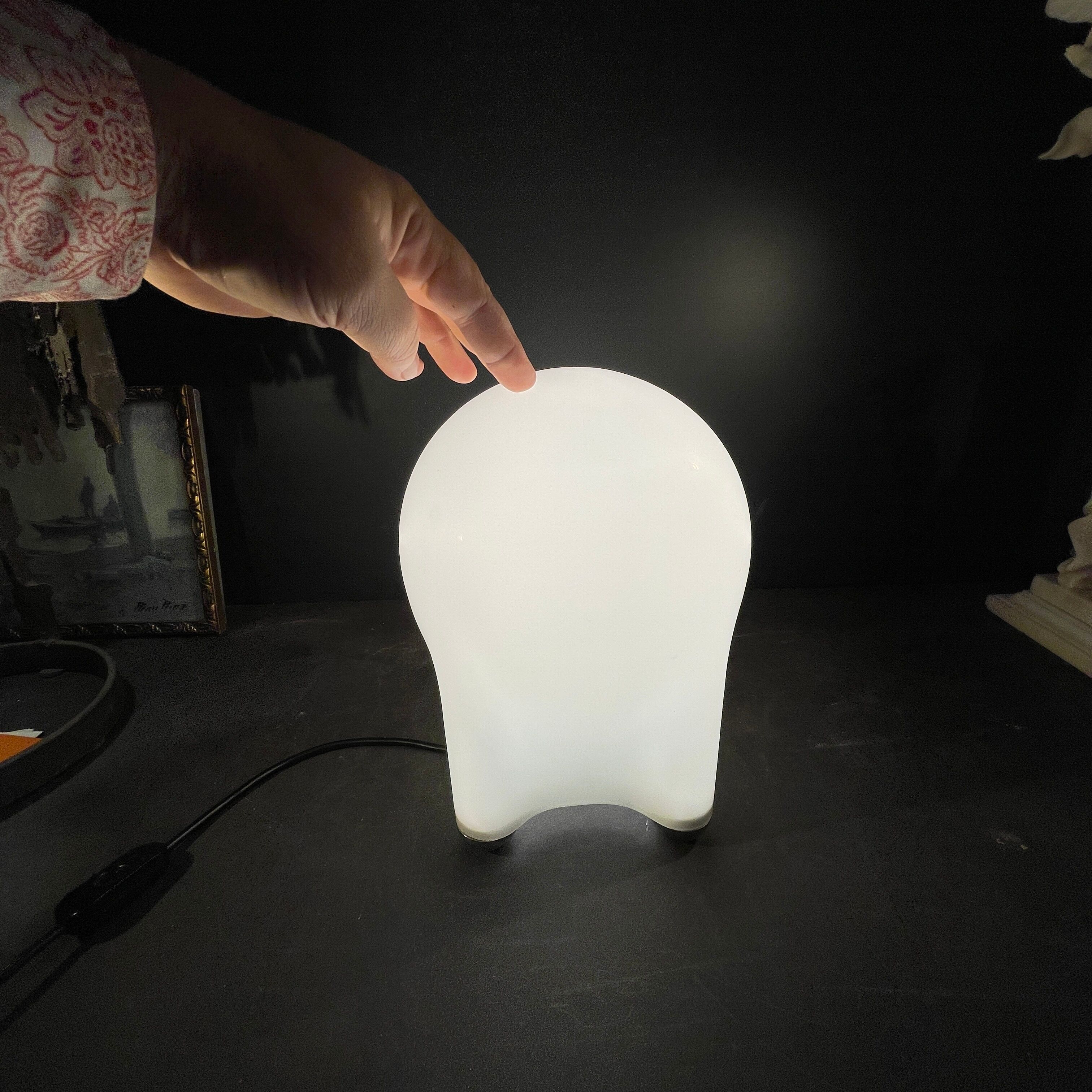 Giotto Stoppino for Tronconi in 1976, Table Lamp "Drop" in Opaline Lined Glass