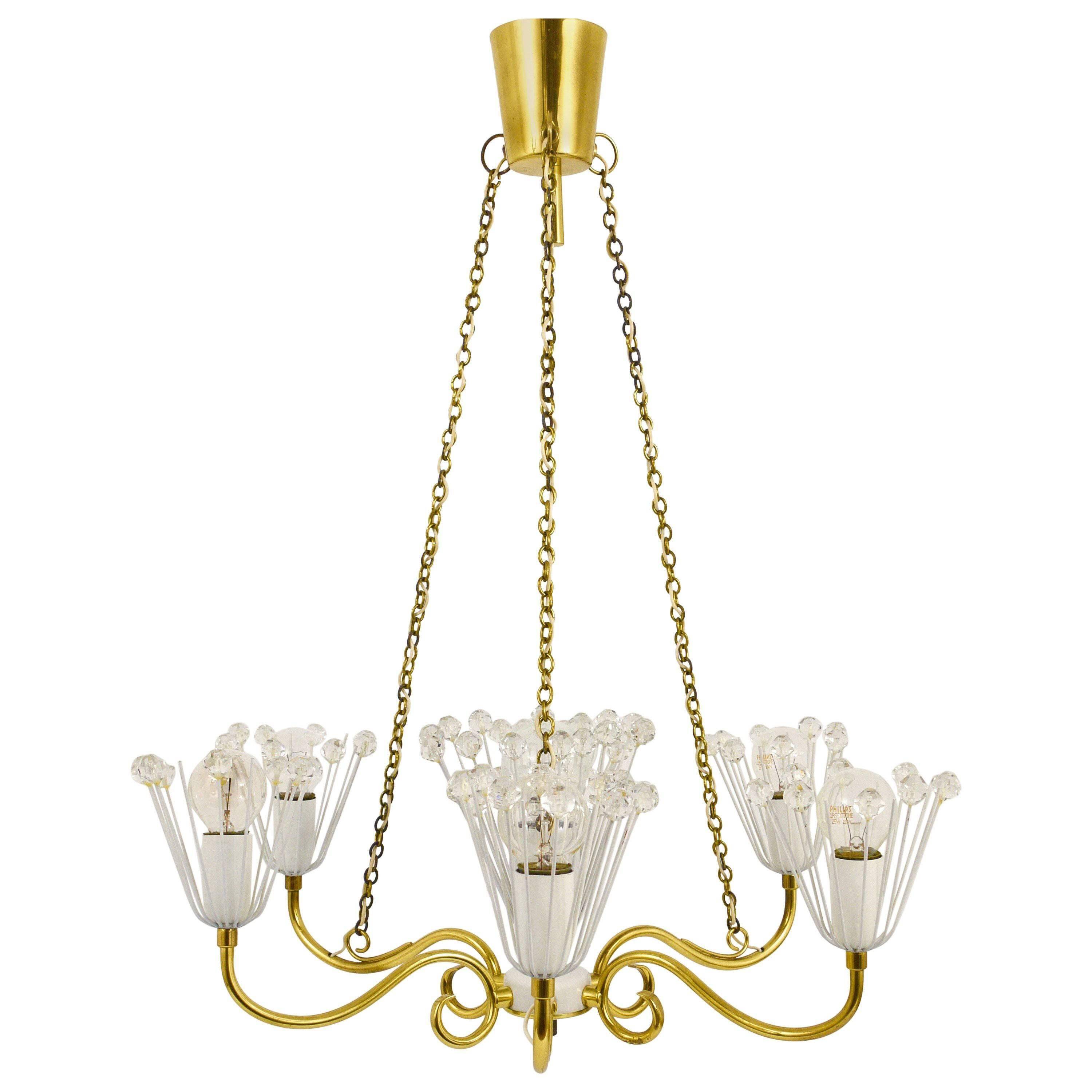 Emil Stejnar brass chandelier from the mid-century, Rupert Nikoll Vienna, Austria, 1950s.