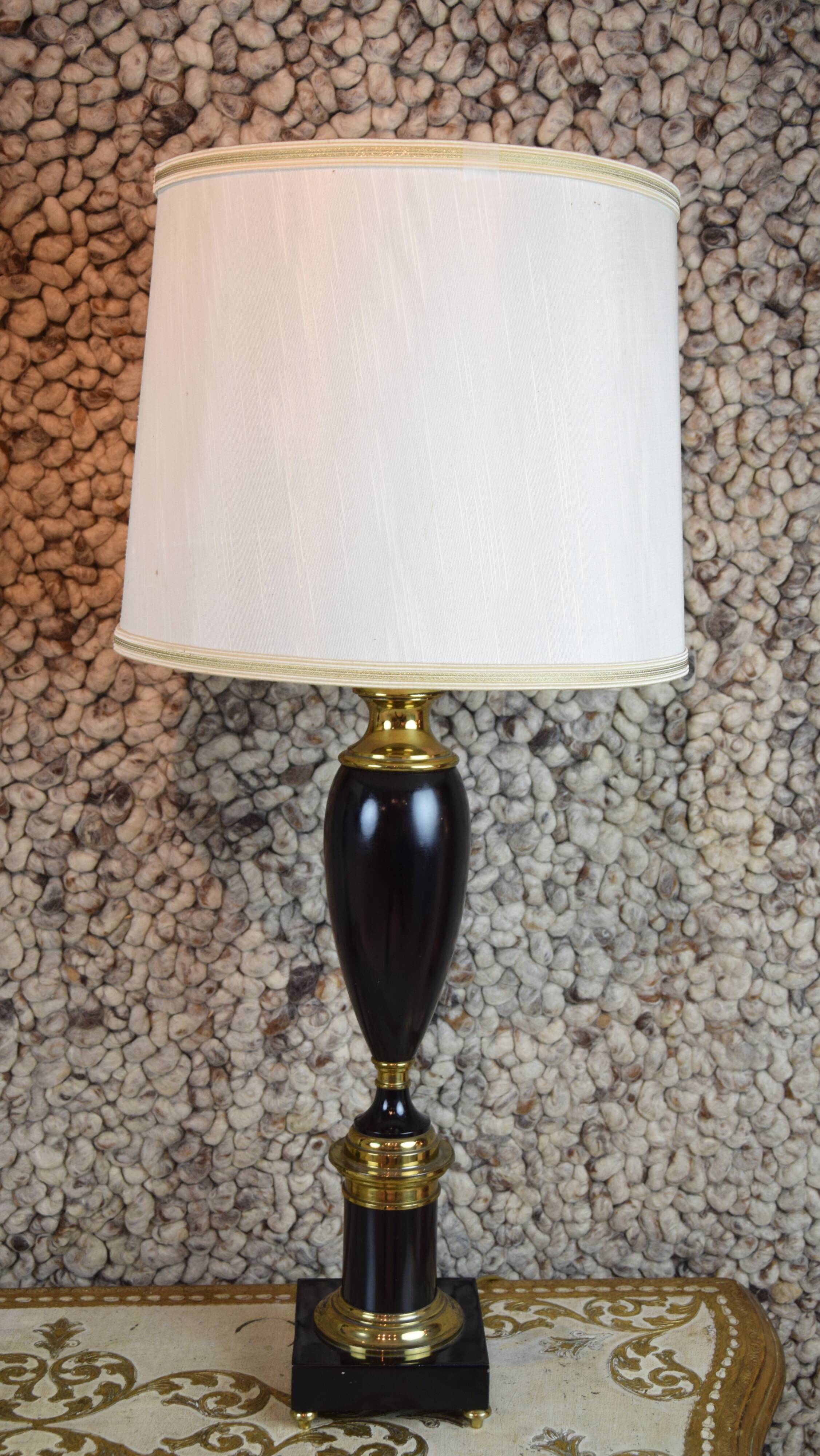 Pair of black lacquered lamps