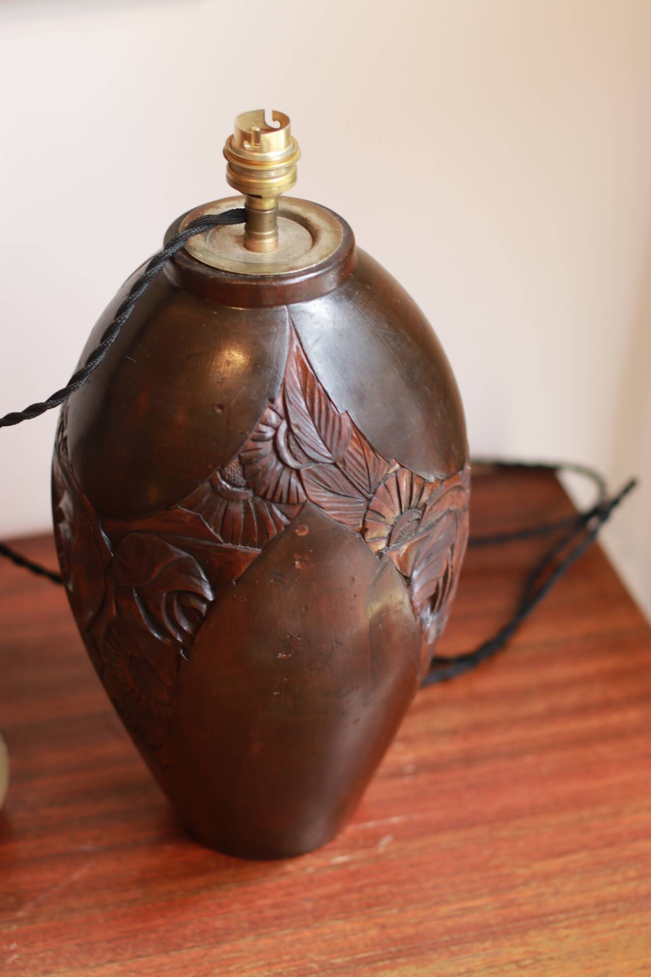 Art Deco carved wooden lamp base