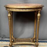 French Louis XVI style giltwood table. Marble top. Late 19th century.
