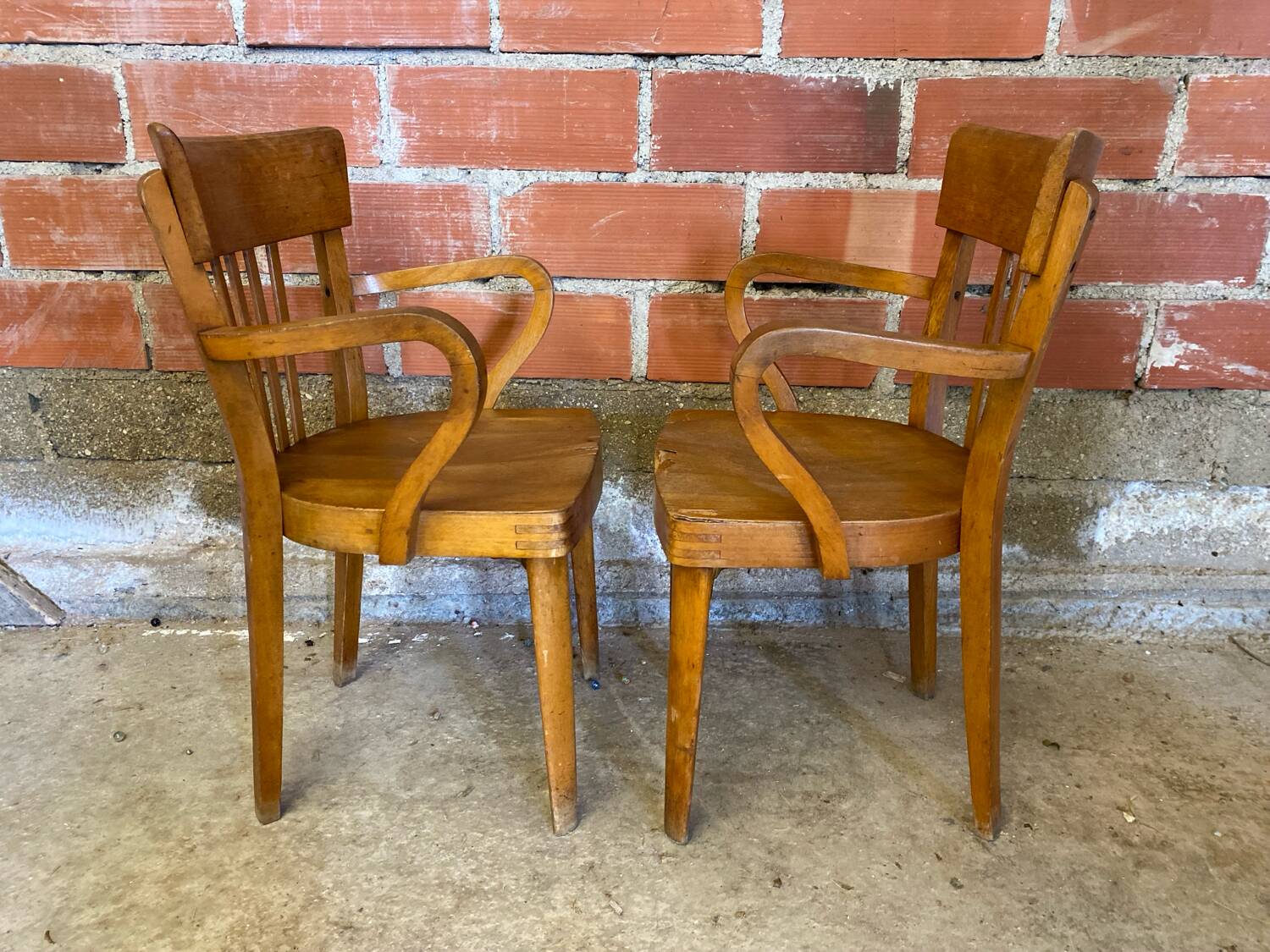 Pair of Antique FISHEL Vintage Wood Armchairs #C623