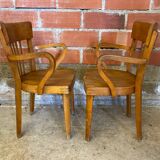 Pair of Antique FISHEL Vintage Wood Armchairs #C623