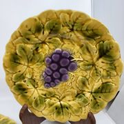Sarreguemines dessert plates in barbotine with fruit decoration French Vintage