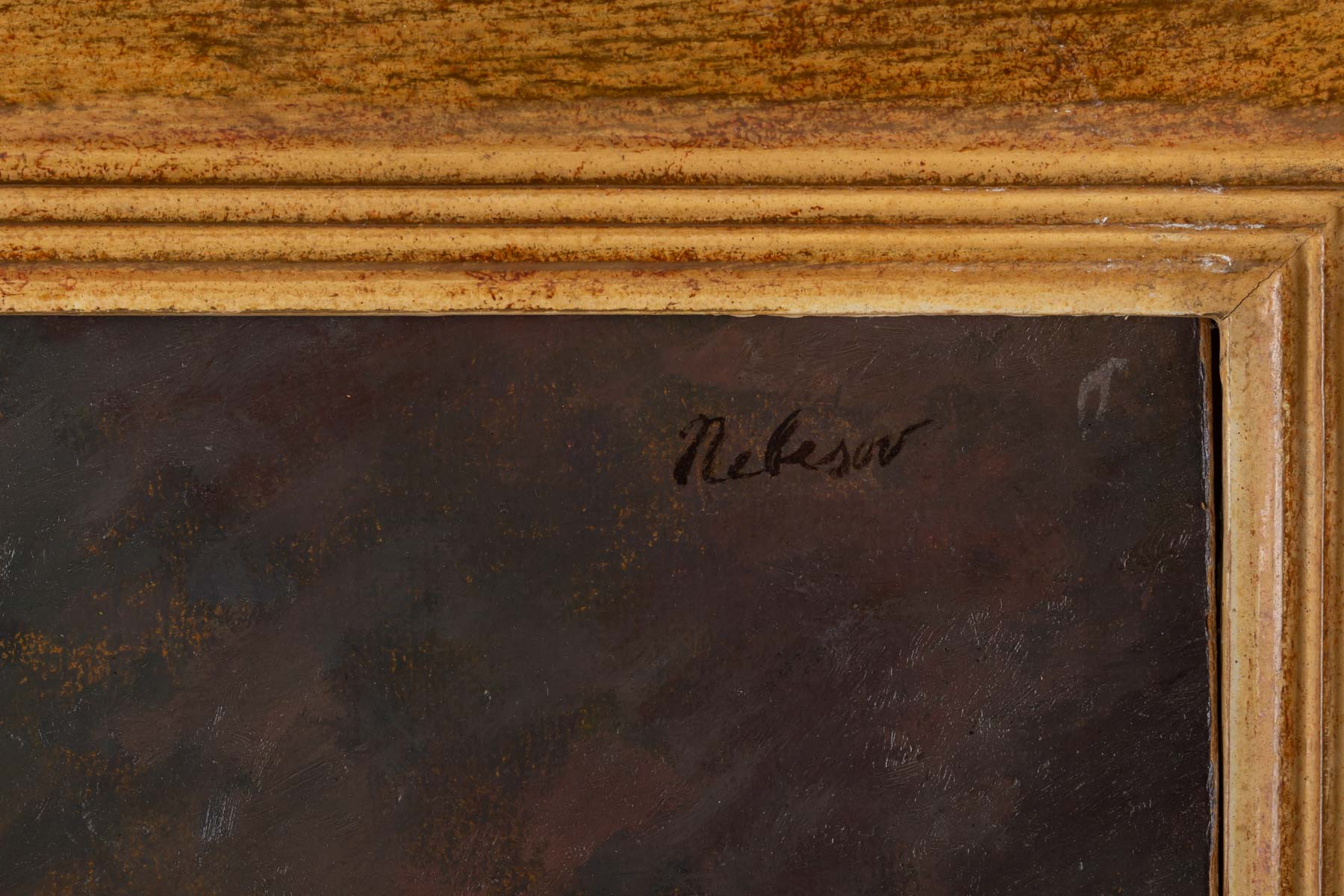 Painting, young knitting woman signed J. Nebesov 30