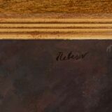 Painting, young knitting woman signed J. Nebesov 30