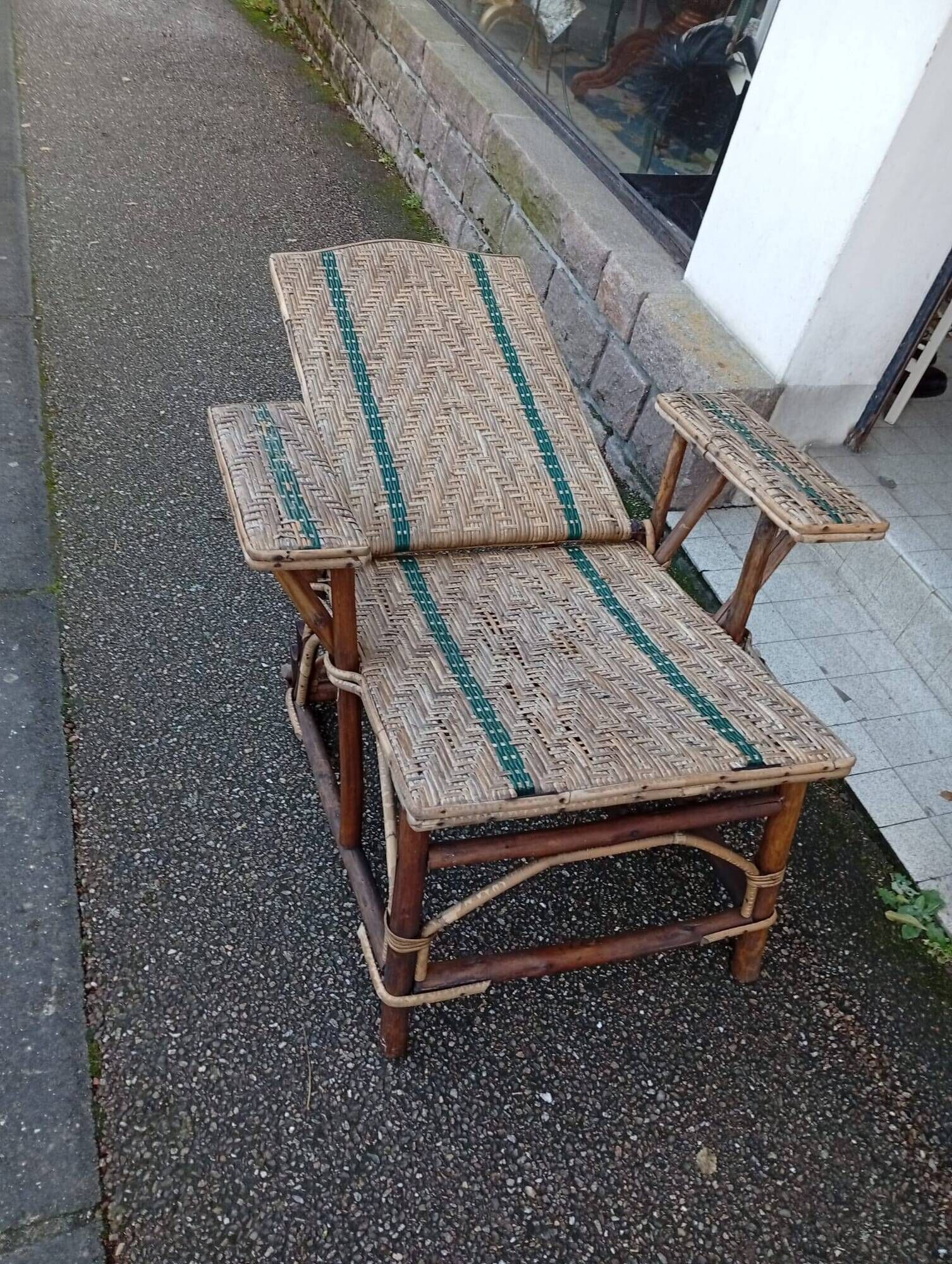 Rattan Chaise Longue Armchair, late 19th century Belle Epoque.