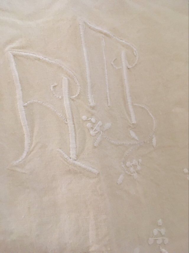 Old linen sheet monogrammed A M