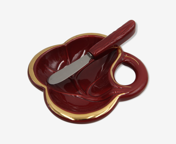 Beurrier et couteau céramique Poët Laval vintage