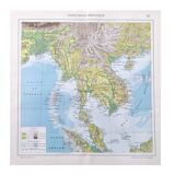 Vintage map Indochina Asia Thailand 43x43cm from 1950