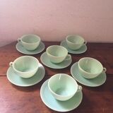 Serves six coffee cups opaline green water 60s.