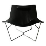 Semana design armchair in black leather and steel by D.Weeks, limited edition 1980