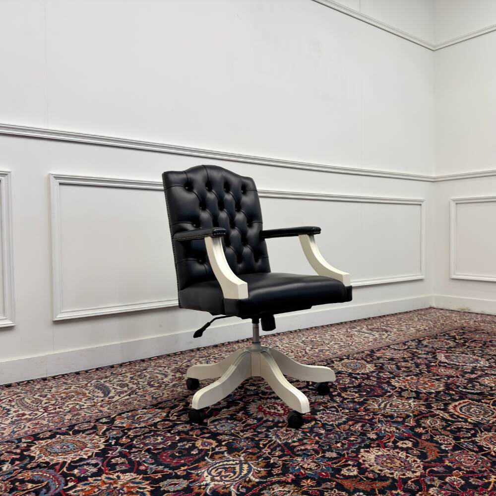 Classic English White Chesterfield Office Chair