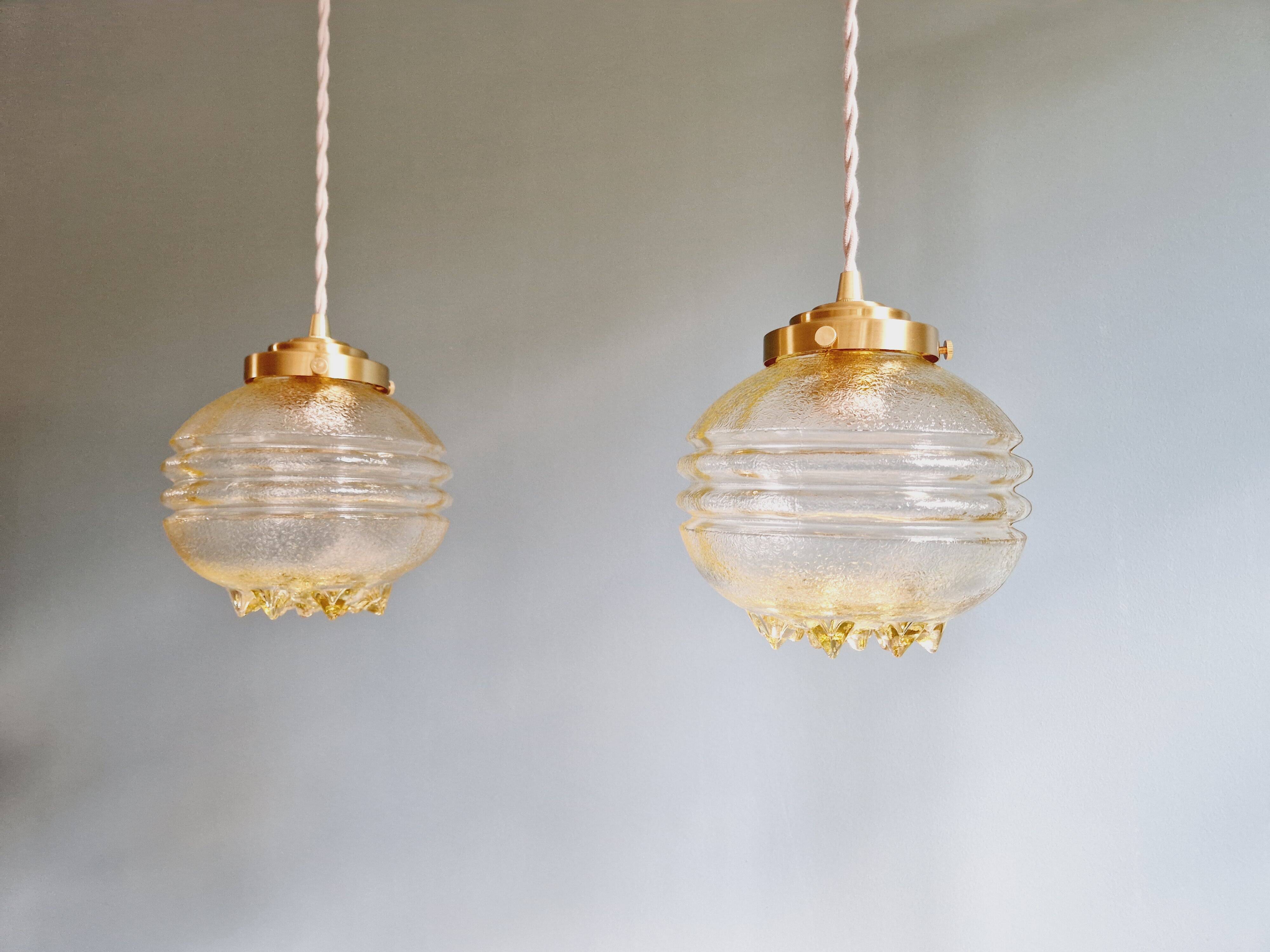 Space Age pendant light in yellow clear glass (13 available), 1960s-70s