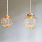 Space Age pendant light in yellow clear glass (13 available), 1960s-70s
