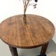 Modernist round table, solid oak, cylindrical pine base, DLG Perrian.