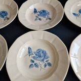 Set of 6 Digoin Sarreguemines soup plates decorated with blue roses