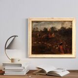 Tableau paysage bucolique scène pastorale du 18ème siècle