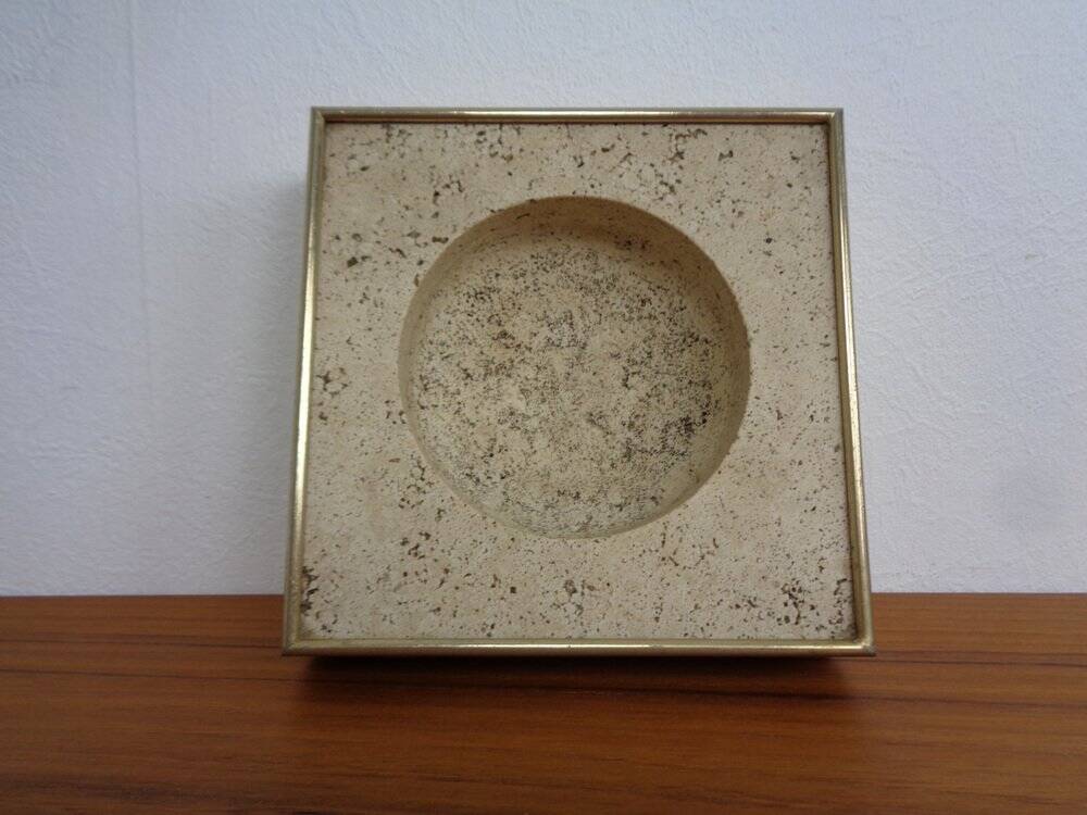 Travertine & Brass Ashtray by Fratelli Mannelli, Italy, 1970s
