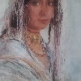 Portrait femme orientale lithographie dans cadre patiné