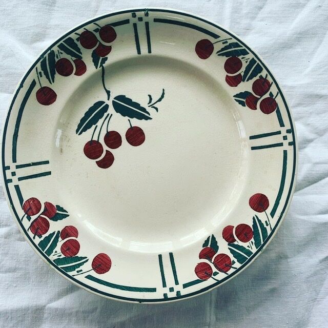 Compotier art deco cherries, longwy model the merises