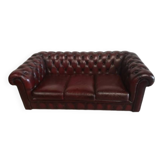 Vintage burgundy leather Chesterfield sofa