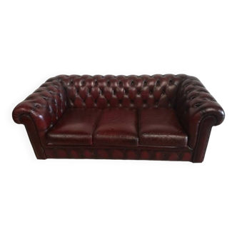 Canapé chesterfield cuir bordeaux vintage