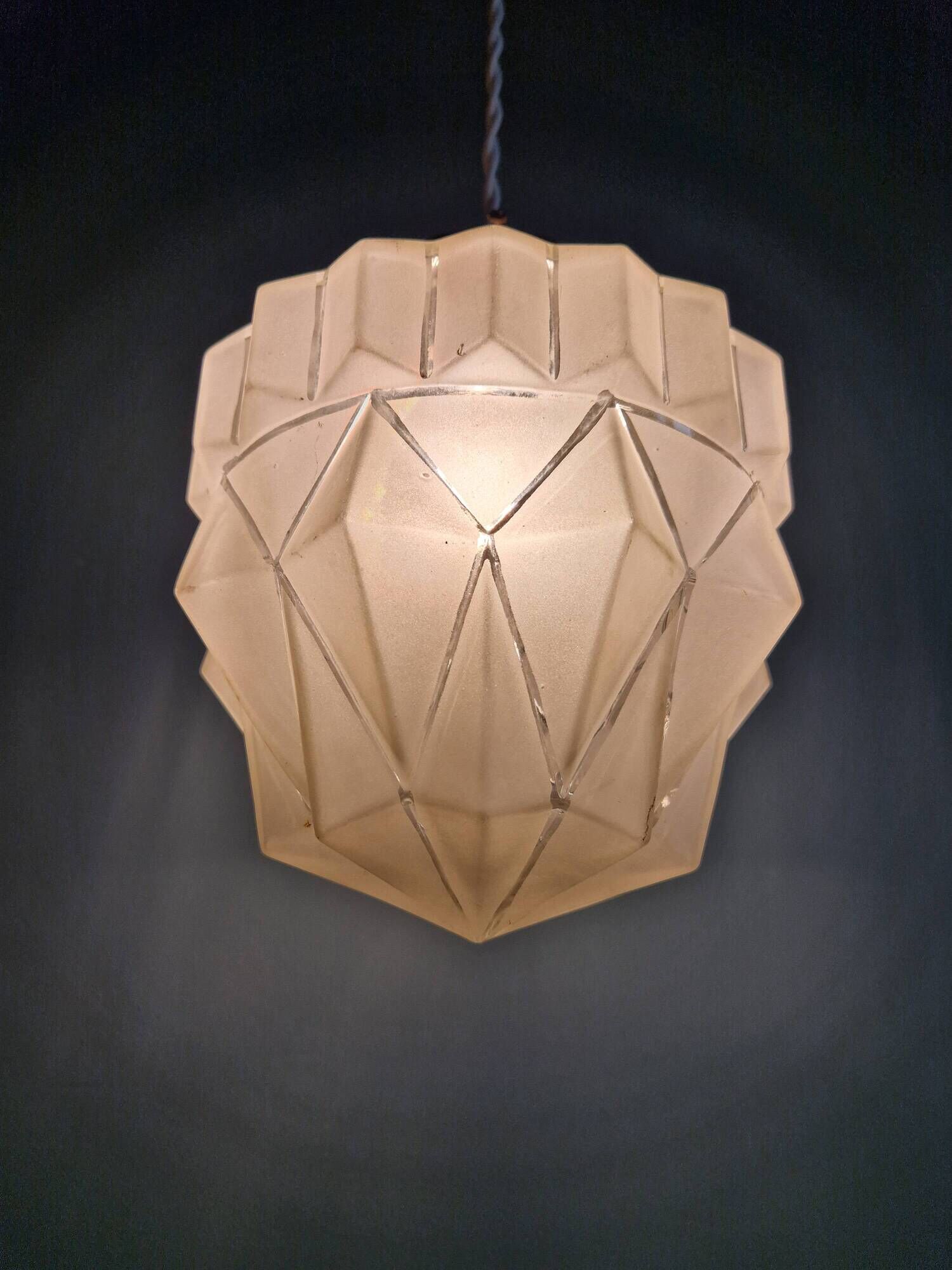 Art Deco pendant lamp in satin glass, 1920s-30s