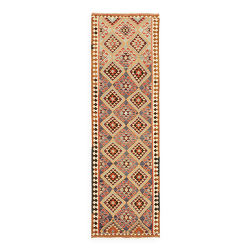 Turkish Handwoven Vintage Herki Kilim 111 cm x 350 cm