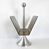 Vintage 1970s magazine rack in plexiglass and brushed steel