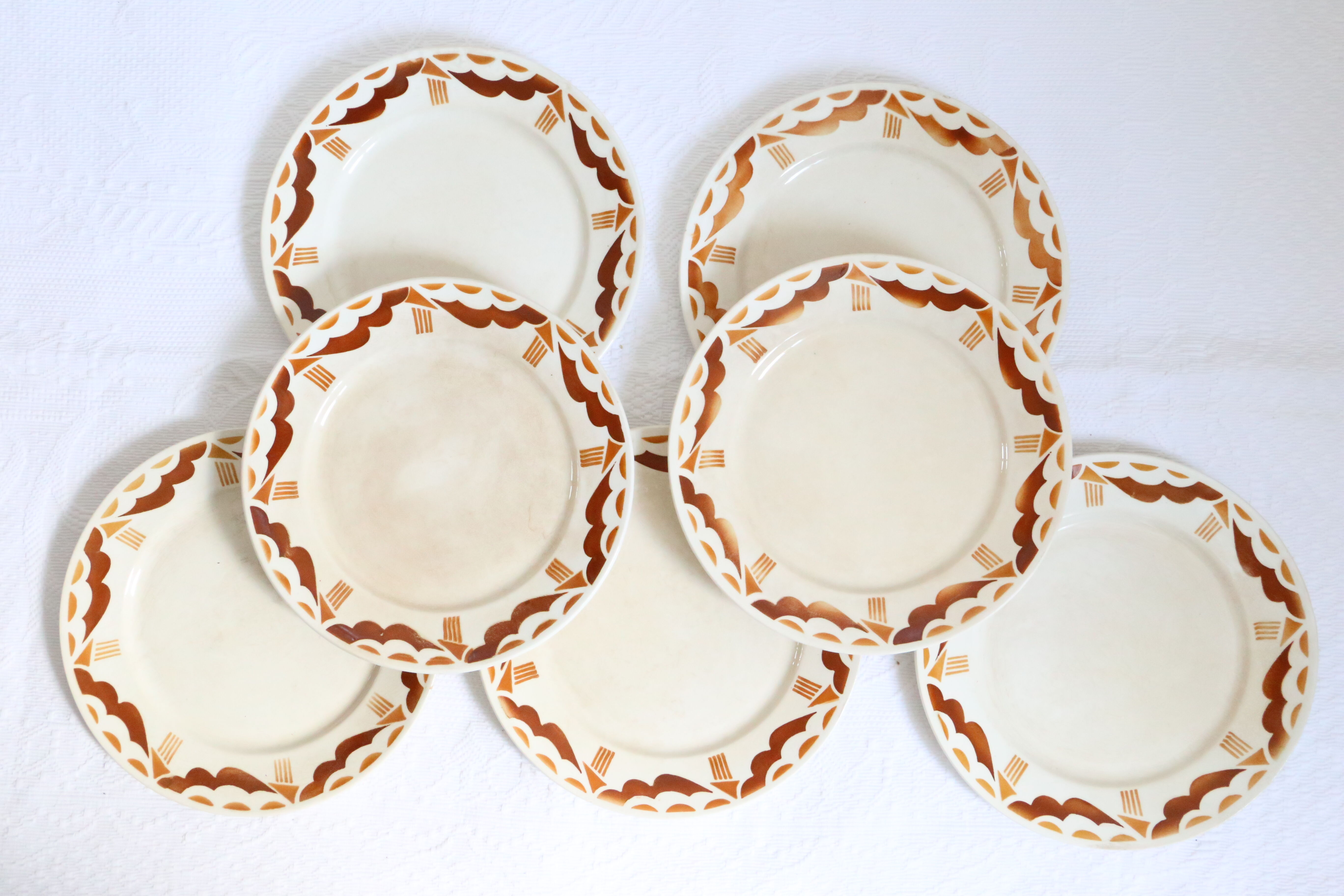 Set of 7 flat plates badonviller, nanteuil, vintage french, authentic, rare, countryside