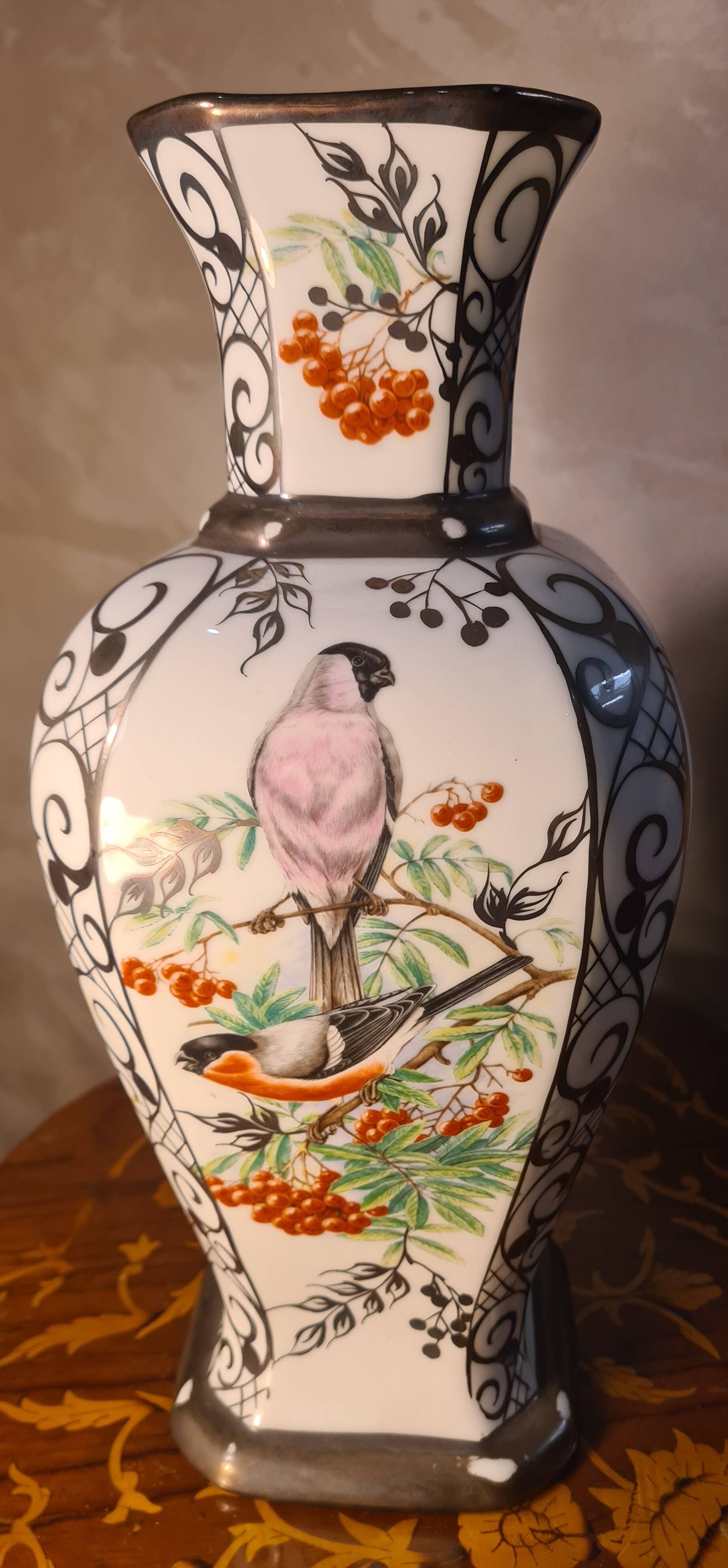 ceramic vase with birds BOHEMIA porcelain 1960 37x17 beautiful size