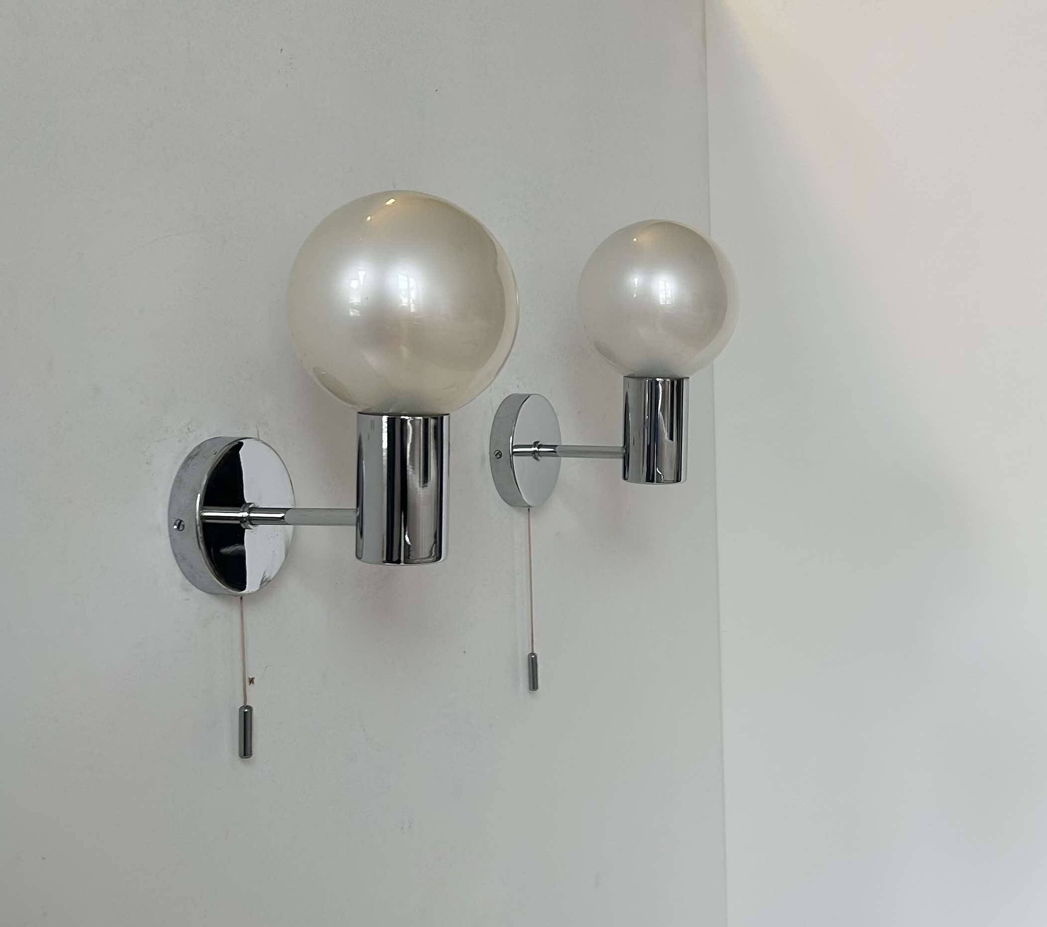 Pair of vintage wall lights, chrome and glass, Germany 1970