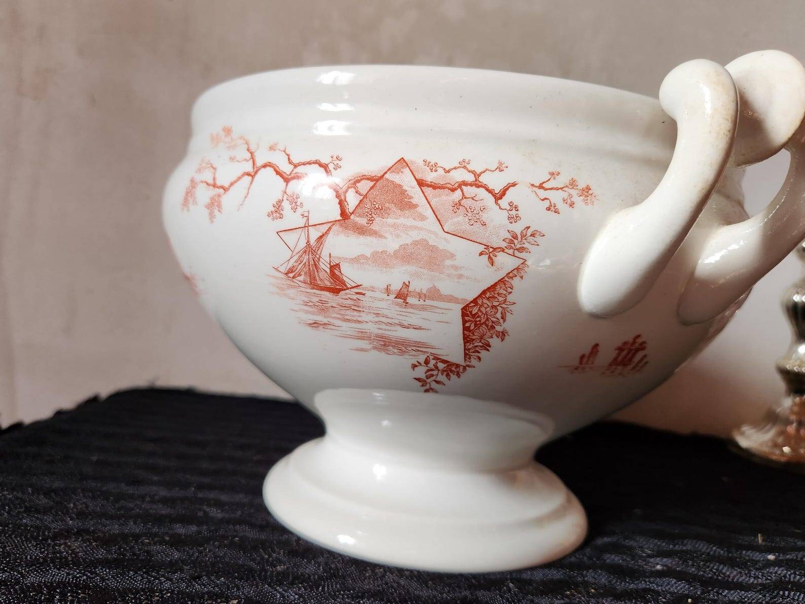 Dutch Tureen Petrus Regout Marines Series 1896 Maastricht Red Transferware