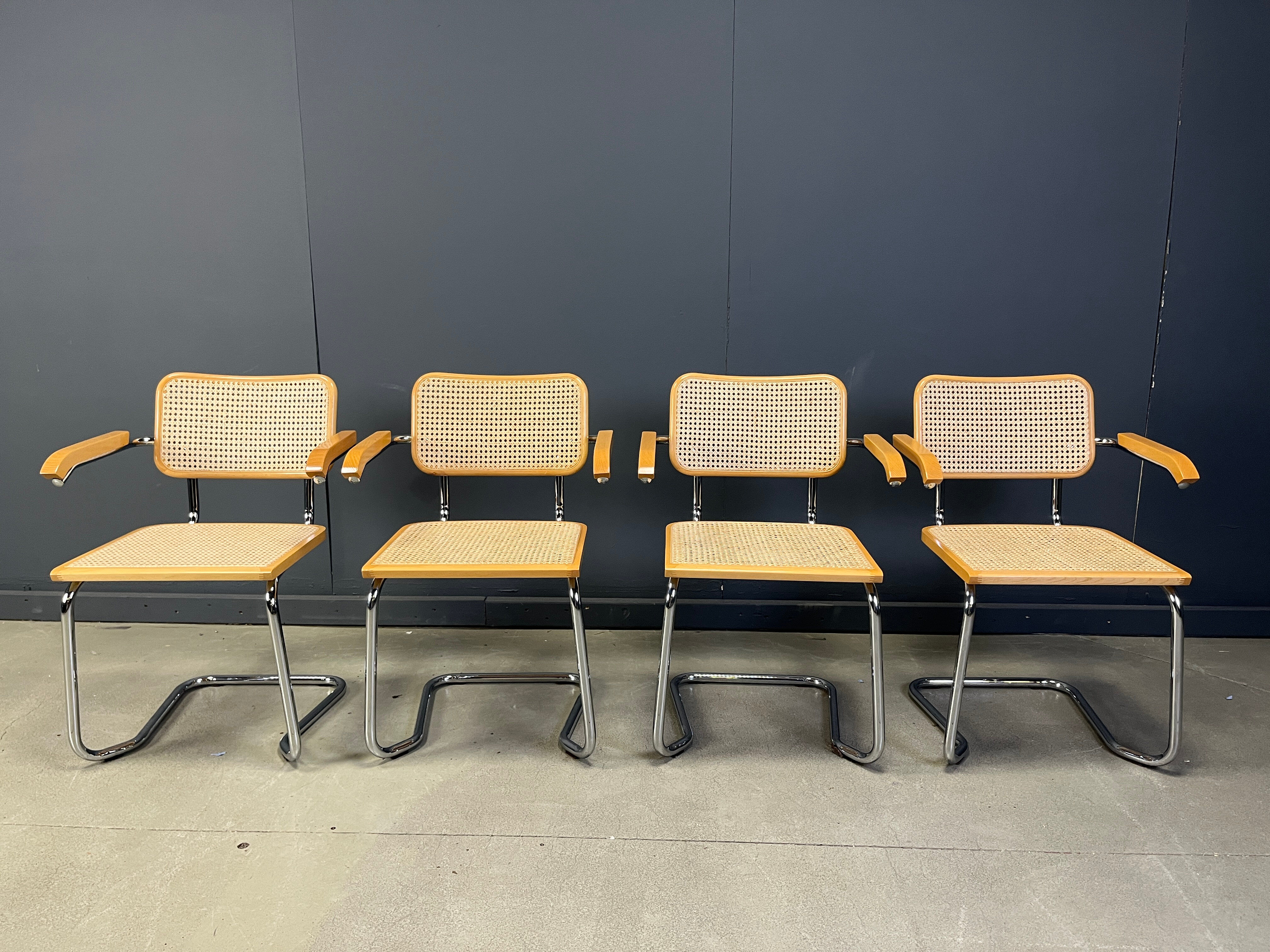 Set of 4 stackable vintage Marcel Breuer style armchairs, made in Italy, 1970s